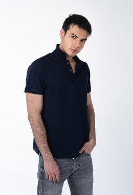 Мужская рубашка ПОЛО с эластаном тёмно-синяя Мужская рубашка ПОЛО с эластаном тёмно-синяя